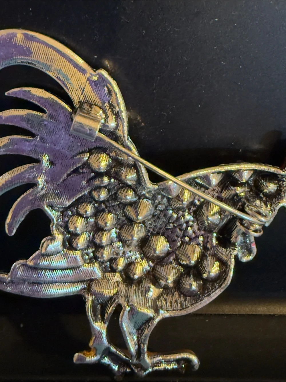 Decorative Purple and Pink Rooster Lapel Pin